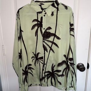 Boohoo Mens Green and Black Palm Print Shirt